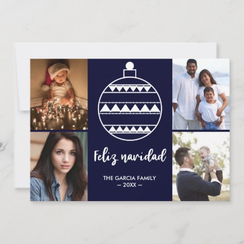 Feliz Navidad Navy Family Photo Collage Christmas Holiday Card