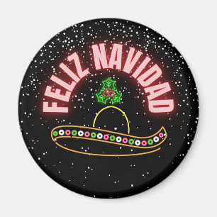 Feliz Navidad Neon Sombrero Holiday  Magnet