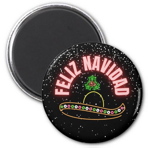 Feliz Navidad Neon Sombrero Holiday  Magnet