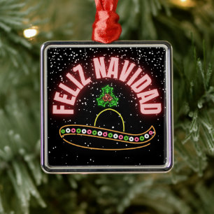 Feliz Navidad Neon Sombrero Holiday Metal Ornament