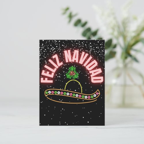 Feliz Navidad Neon Sombrero Holiday Postcard