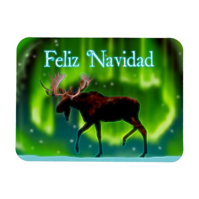 Feliz Navidad - Northern Lights Moose Magnet (Horizontal)