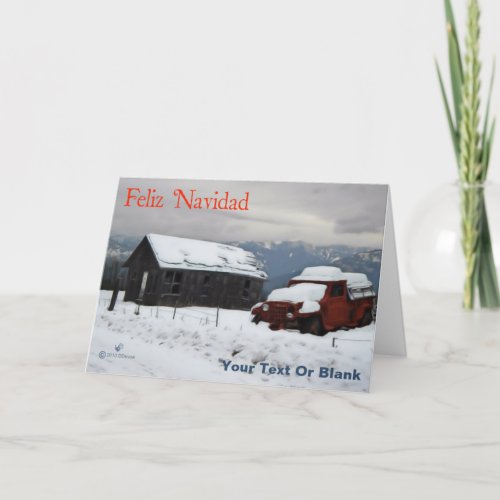Feliz Navidad _ Old Red Truck Holiday Card