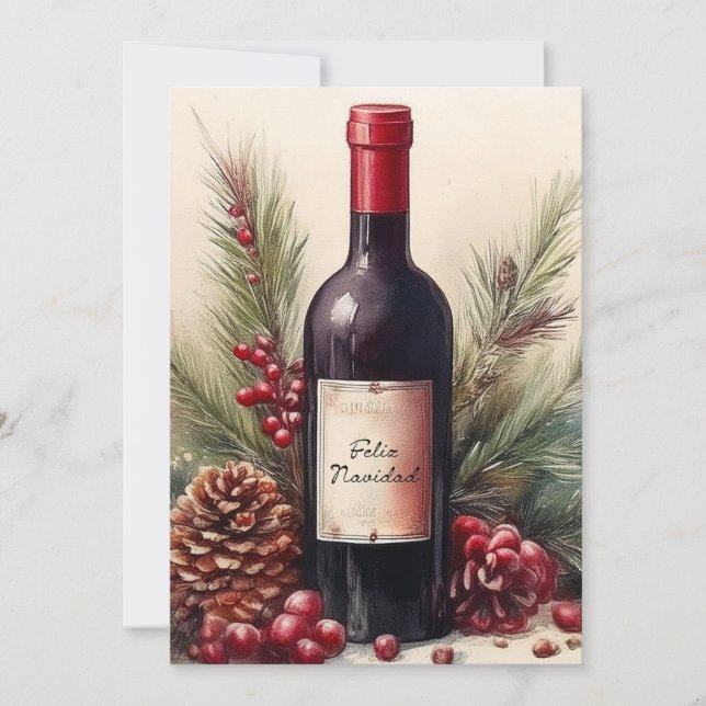 Feliz Navidad on wine bottle illustration Invitation (Front)