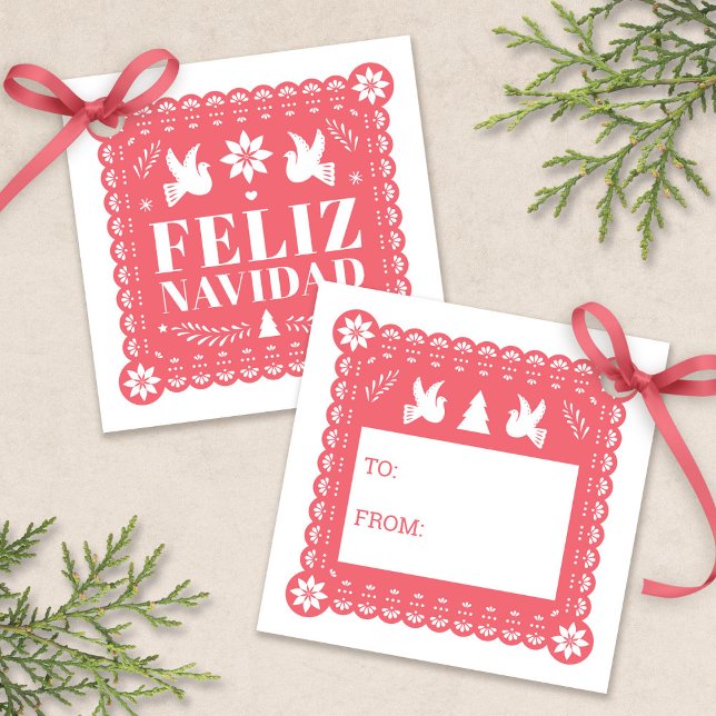 Feliz Navidad Papel Picado Gift Tag (Feliz Navidad Papel Picado Gift Tag by Fiesta Valley Print)