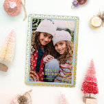 Feliz Navidad Papel Picado Photo Holiday Gold Foil<br><div class="desc">This modern holiday photo card features one vertical photo, a chic pale blue background, and a papel picado inspired frame in raised gold foil. The greeting and your personalized text are in raised foil also. This design is festive and elegant! The background color is fully customizable. The raised foil on...</div>