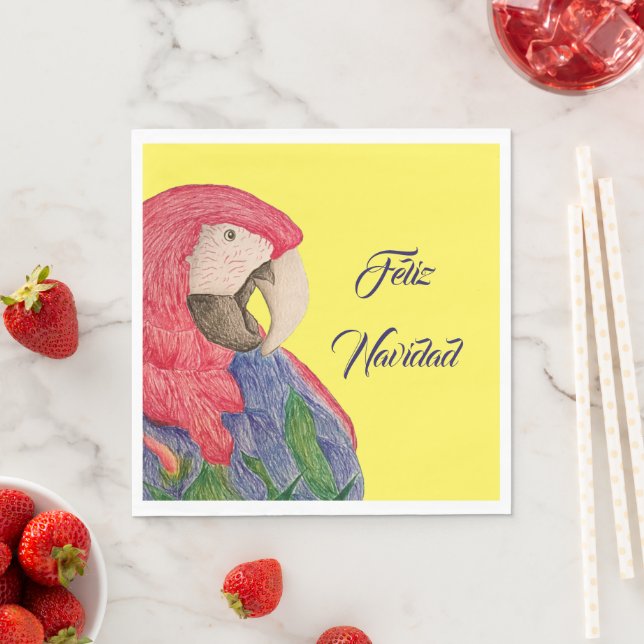 Feliz Navidad Parrot Christmas Macaw Napkins (Insitu)