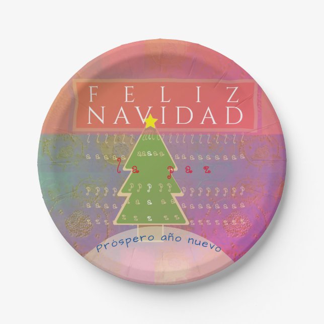"Feliz navidad" Peace and Happy New Year Paper Plates (Front)