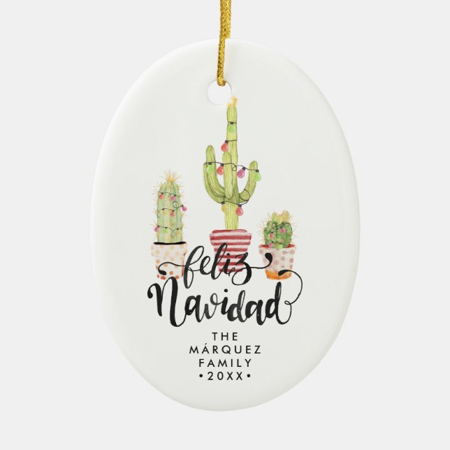 Feliz Navidad Personalized Christmas Ornament (Front)
