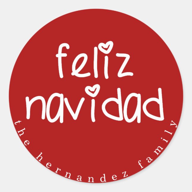 Feliz Navidad - Personalized Red Christmas Classic Round Sticker (Front)