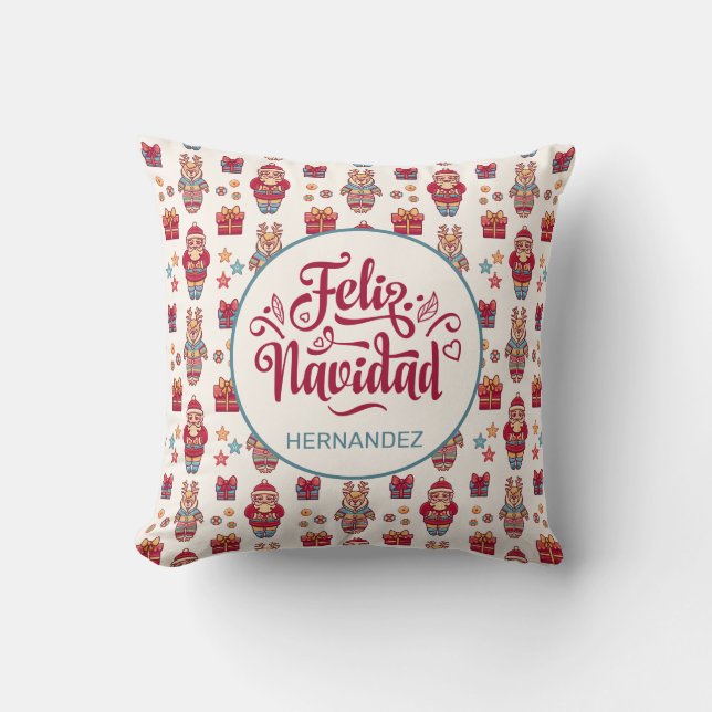 Feliz Navidad Personalized Throw Pillow (Front)