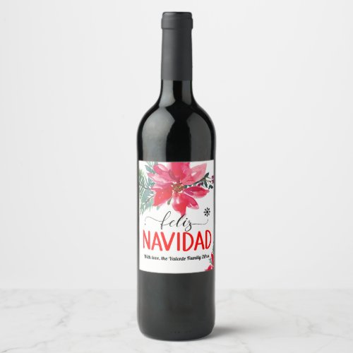 Feliz Navidad Poinsettia Personalized Wine Label