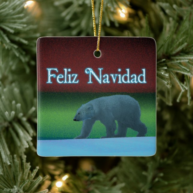 Feliz Navidad - Polar Lights Polar Bear Ceramic Ornament (Tree)