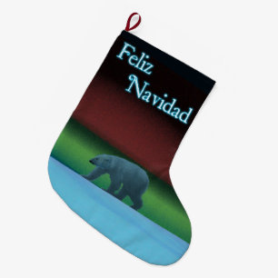 Feliz Navidad - Polar Lights Polar Bear Large Christmas Stocking