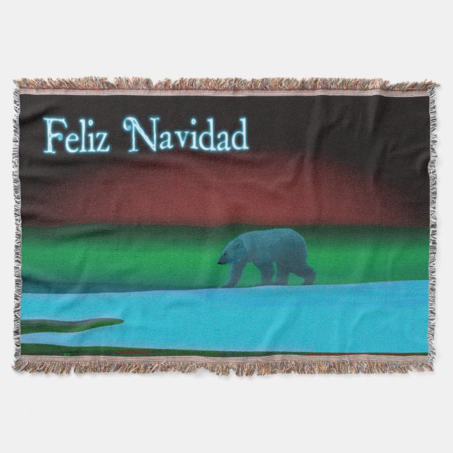 Feliz Navidad - Polar Lights Polar Bear Throw Blanket (Front)