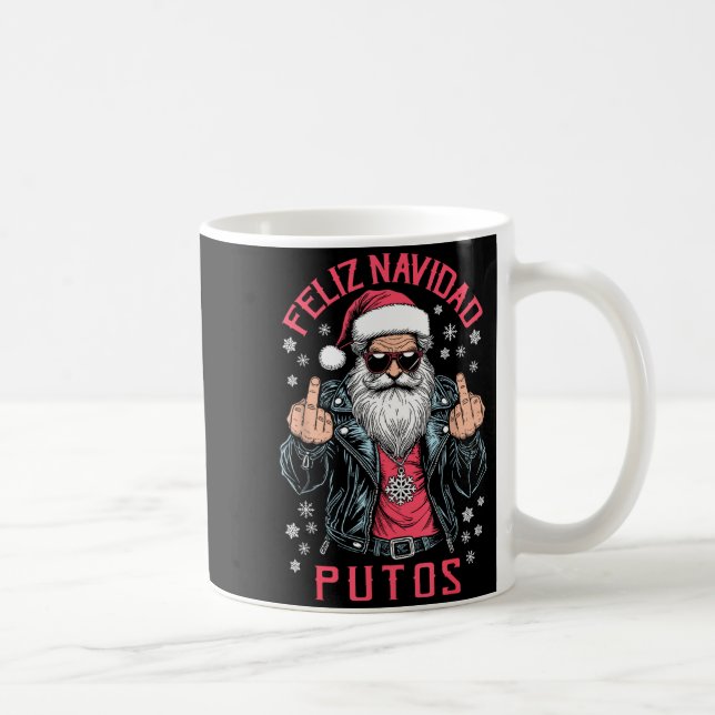 Feliz Navidad Putos Funny Rude Spanish Santa Middl Coffee Mug (Right)