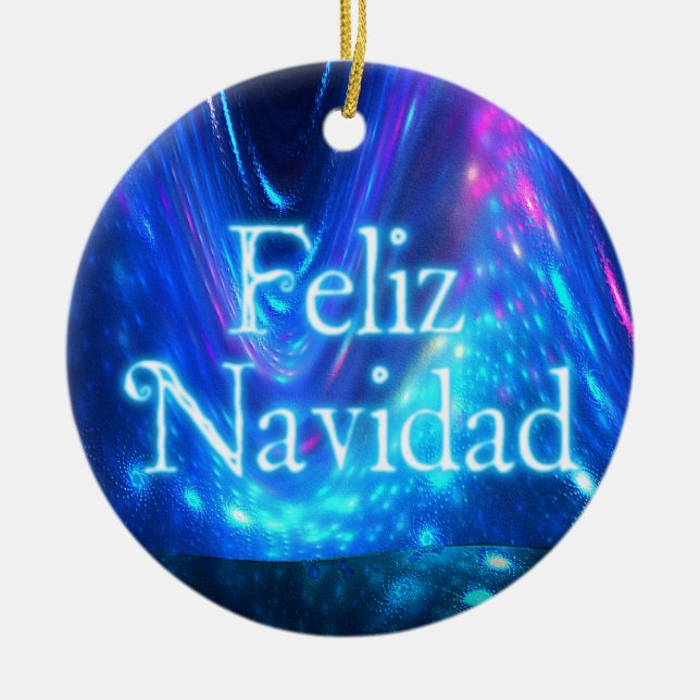 Feliz Navidad - Qaanaaq - Northern Lights Ceramic Ornament (Front)
