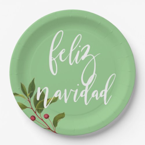 Feliz Navidad Red and Green Simple Christmas Paper Plates