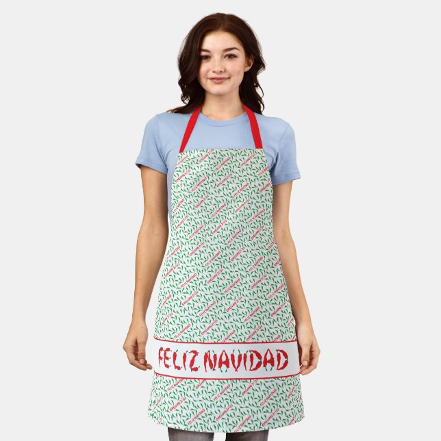 Feliz Navidad Red Chile Pepper Apron (Worn)