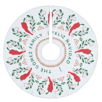 Feliz Navidad Red Chile Pepper Brushed Polyester Tree Skirt