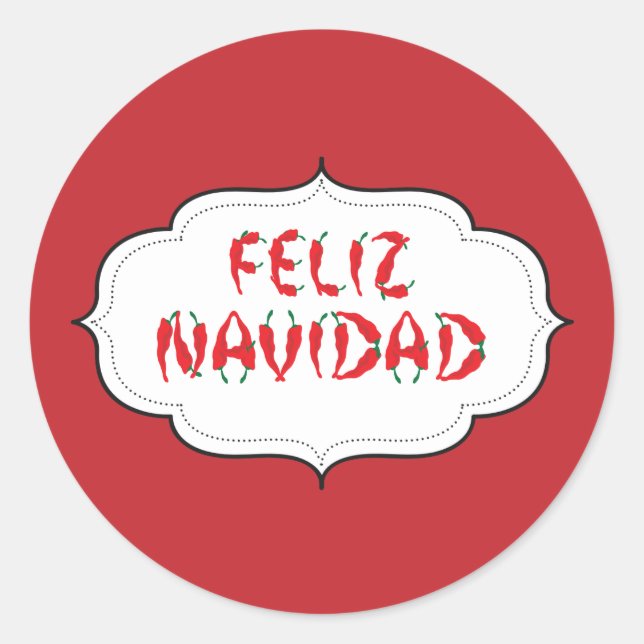 Feliz Navidad Red Chile Pepper Classic Round Sticker (Front)