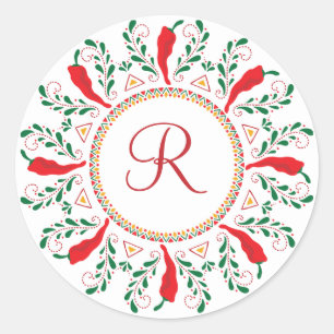 Feliz Navidad Red Chile Pepper Classic Round Sticker