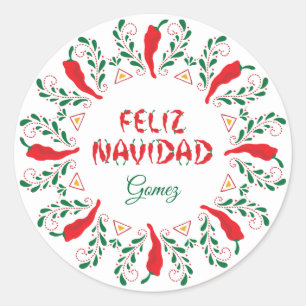 Feliz Navidad Red Chile Pepper Classic Round Sticker