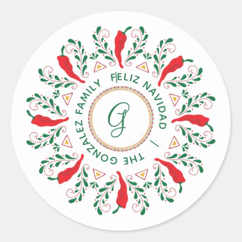 Feliz Navidad Red Chile Pepper Classic Round Sticker