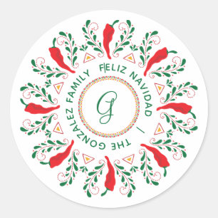 Feliz Navidad Red Chile Pepper Classic Round Sticker