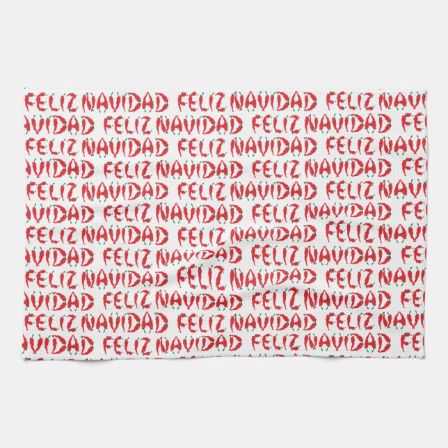 Feliz Navidad Red Chile Pepper Kitchen Towel (Horizontal)