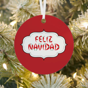 Feliz Navidad Red Chile Pepper Metal Ornament