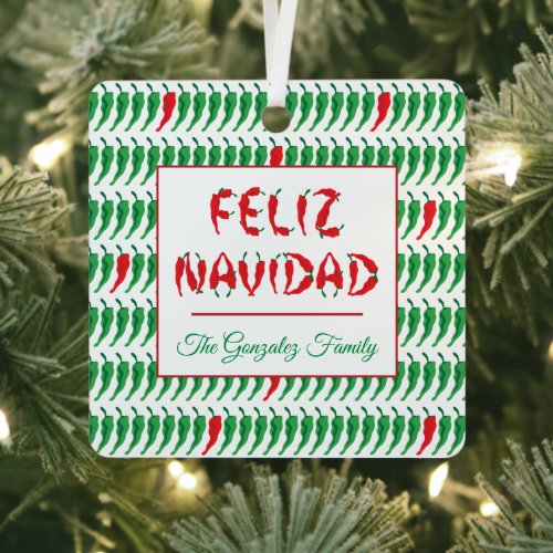 Feliz Navidad Red Chile Pepper Metal Ornament