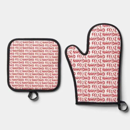 Feliz Navidad Red Chile Pepper Oven Mitt  Pot Holder Set