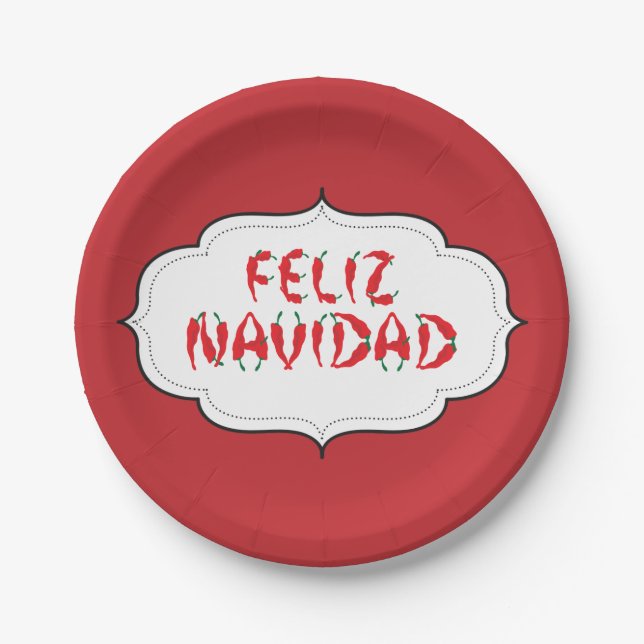 Feliz Navidad Red Chile Pepper Paper Plates (Front)