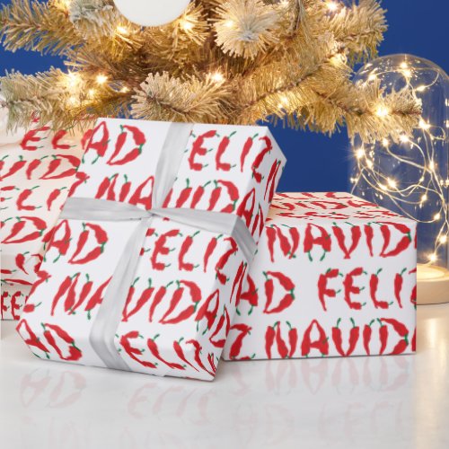 Feliz Navidad Red Chile Pepper Wrapping Paper