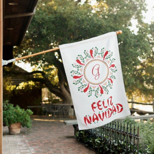 Feliz Navidad Red Chile Pepper Wreath House Flag