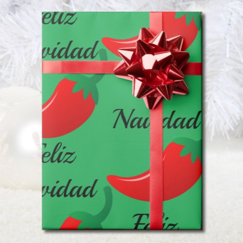 Feliz Navidad Red Chili  Green Christmas Gift Wrapping Paper