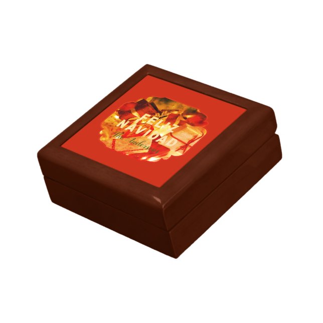 Feliz Navidad Red Gold Festive Elegant Christmas Gift Box (Side)