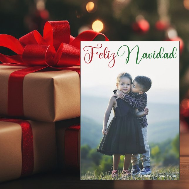 Feliz Navidad Red Green Script Photo Magnet Card (Creator Uploaded)