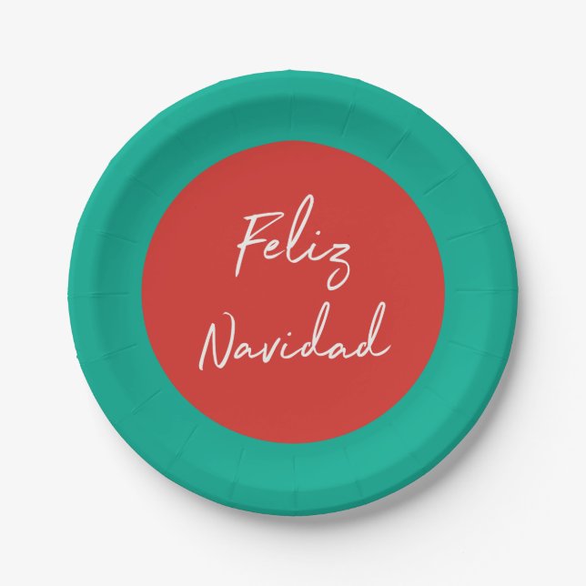 Feliz Navidad Red Green White Holiday Paper Plates (Front)