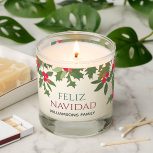 Feliz Navidad Red Holly Berries Christmas Dinner Scented Candle