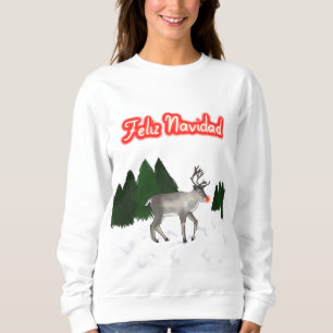 Feliz Navidad Retro Red Nosed Reindeer Painting  Sweatshirt