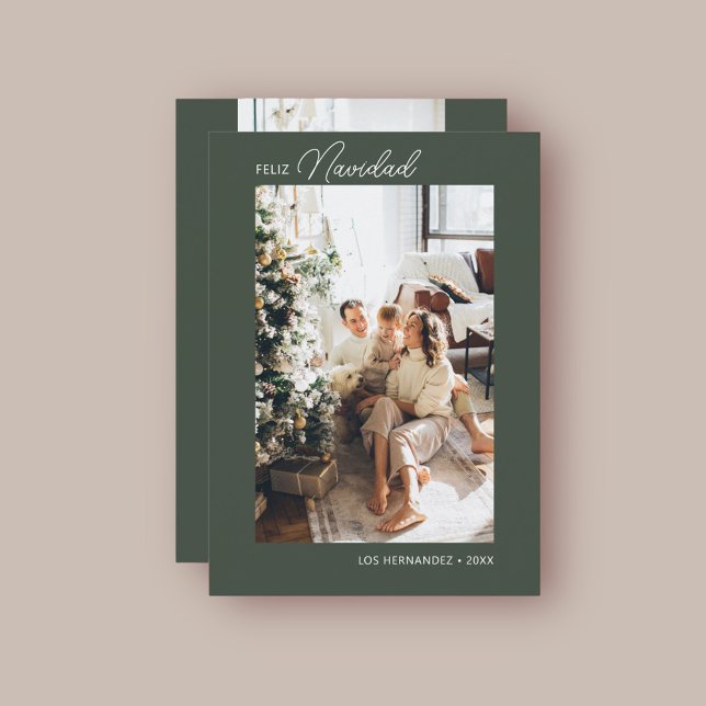 Feliz Navidad Retro Script Photo Green Holiday Card (Creator Uploaded)