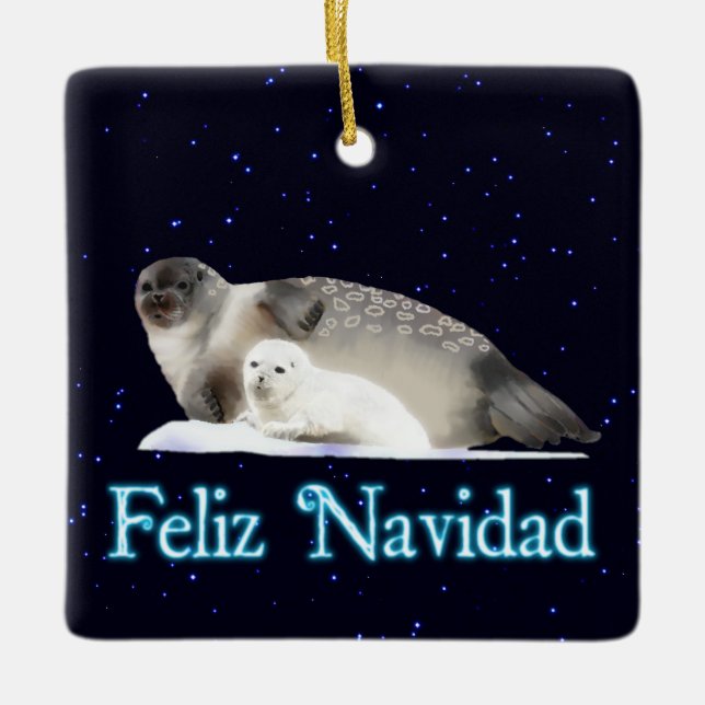 Feliz Navidad - Ringed Seal Ceramic Ornament (Front)