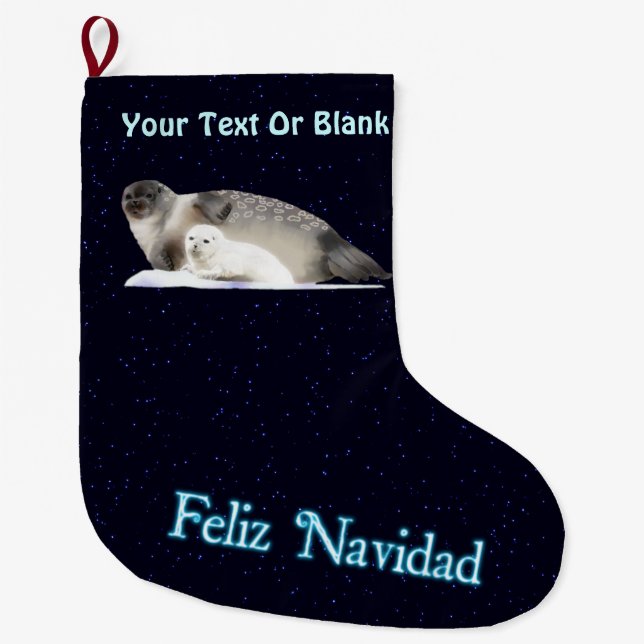 Feliz Navidad - Ringed Seal Large Christmas Stocking (Front)