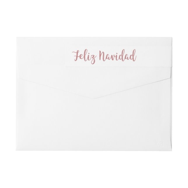 Feliz Navidad Rose Gold Pink Faux Glitter Wrap Around Label (Back)