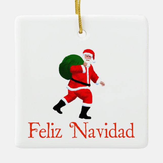 Feliz Navidad - Santa Claus Ceramic Ornament (Front)