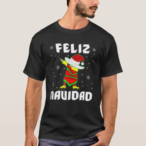 Feliz Navidad Santa Sombrero Mexican Dabbing Famil T_Shirt