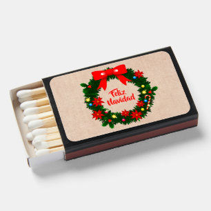 Feliz Navidad Set Merry Christmas Wreath Bow Matchboxes