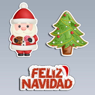 Feliz Navidad Set: Mexican Santa & Xmas Tree Sticker